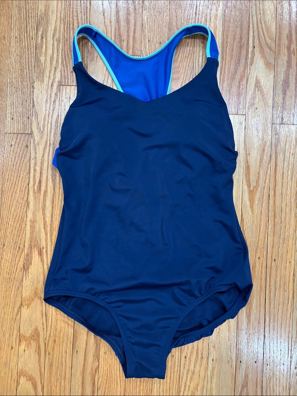 Lands' End Navy One-Piece Swimsuit with Aqua Trim